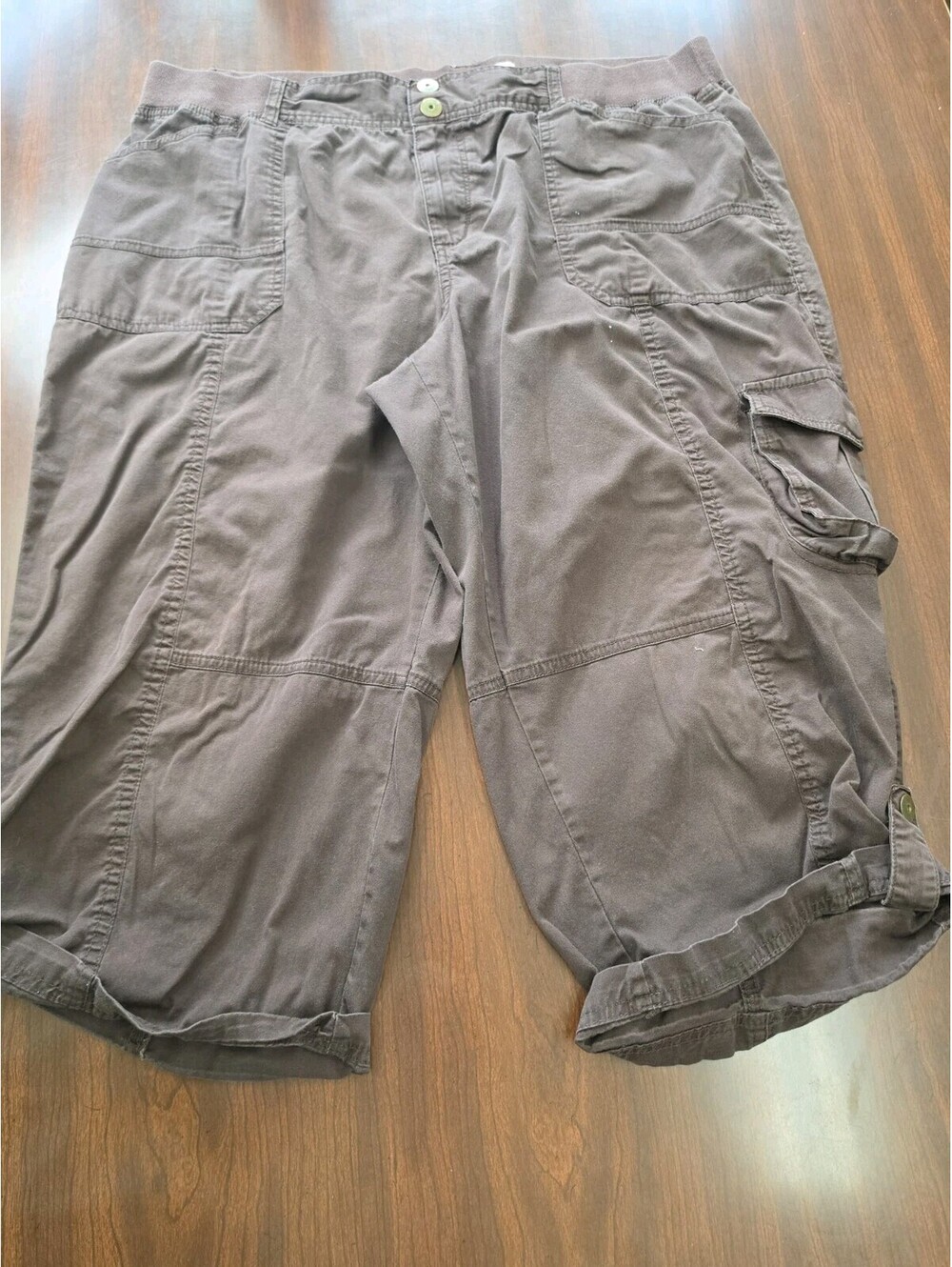 Fashion Bug Brown Cargo Capri Pants Size 16 Utility Casual Y2K Cuffed Streetwear